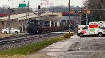 About to clear Broad Blvd. with its intended freight.